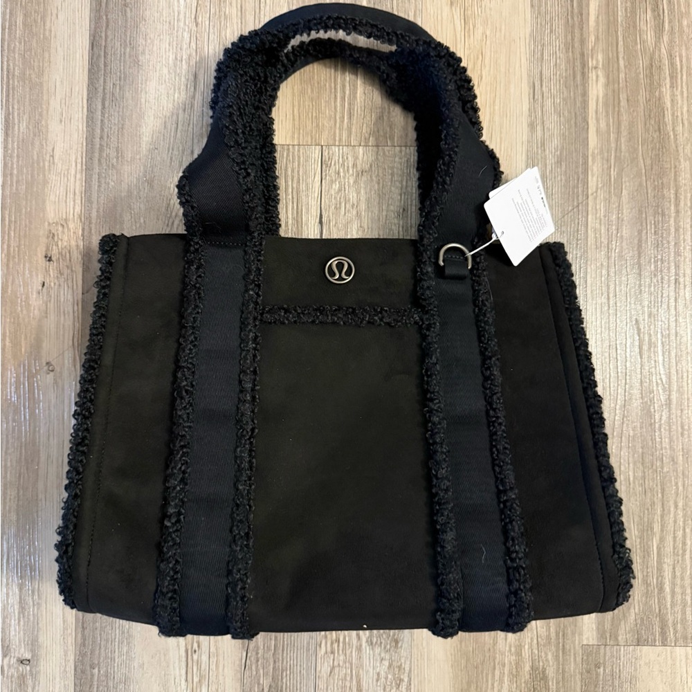 LULULEMON Black Faux Sherpa-Trim Tote
